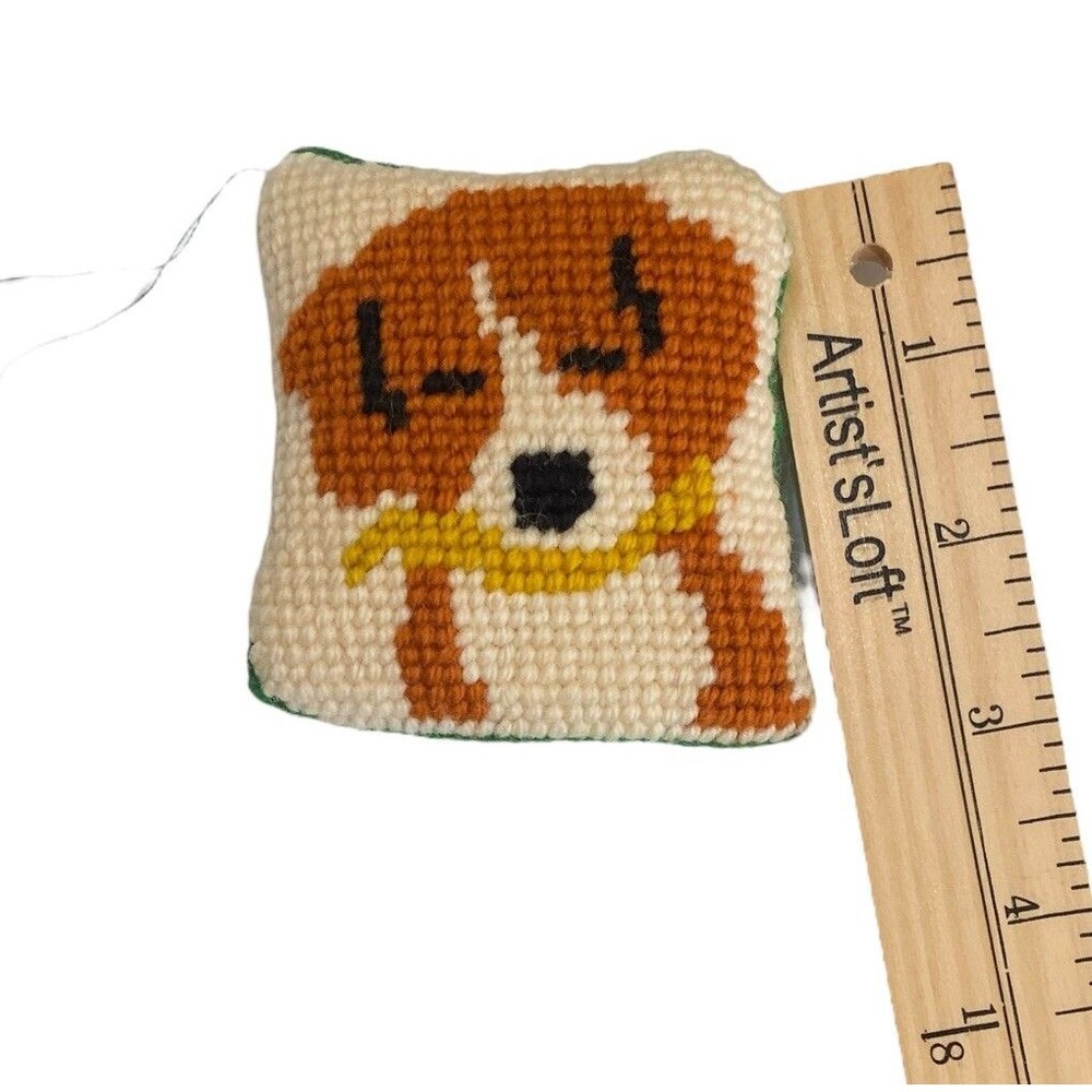 Wool Needlepoint Miniature Pillow Christmas Ornament Dog Handmade Beagle ? - Picture 5 of 5